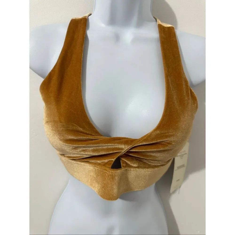 Fabletics Velvet Twist Front Sports Bra Brown Velour Activewear A844